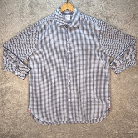 PINK London Shirtmaker Button Down Plaid Check Cotton Dress Shirt Mens Sz‎ 18/45 - Picture 1 of 10